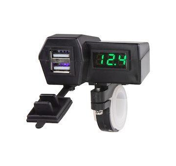 2x USB nabíječka s voltmetrem na motocykl, zelený displej, 34702G