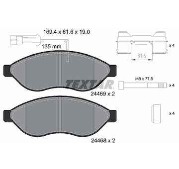Sada brzdových destiček, kotoučová brzda Textar 2446902