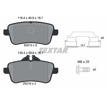 Sada brzdových destiček, kotoučová brzda Textar 2521501