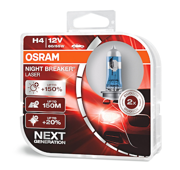 Osram Night Breaker Laser +150% 64193NL-HCB H4 12V 55W, Duo-box