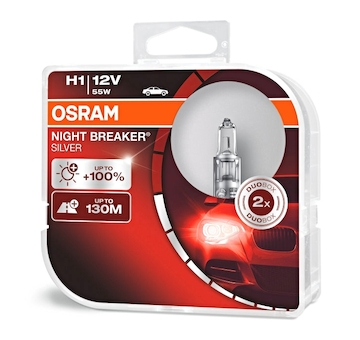 Osram Night Breaker Silver 64150NBS-HCB +100% 12V H1 55W P14,5s Duo-box