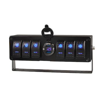 Panel s 6x spínači Rocker, voltmetr +  2x USB zásuvka, 12/24V, STM 47158