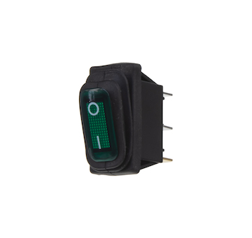 Spínač kolébkový hranatý, voděodolný, 20A zelený s podsvícením, 47075G