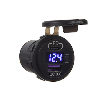 USB nabíječka QC3.0 + USB-C, digitální voltmetr do panelu, 34575