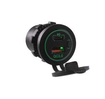 USB nabíječka QC3.0 + USB-C zelené podsvícení, 34576G