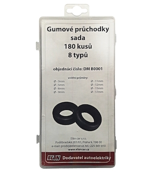 Velká sada gumových průchodek pro kabely, 180 ks – organizér