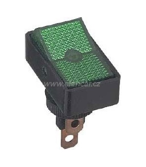 Vypínač kolébkový ON-OFF 12V/20A – zelené LED podsvícení, 1pólový