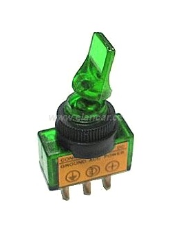 Vypínač páčkový - ON-OFF 1pol.12V/20A zelené prosvícení