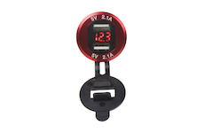 2x USB nabíječka s voltmetrem, hliníková do panelu, červená, 34565R