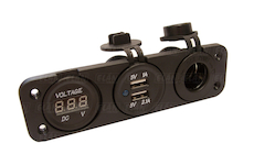 CL zásuvka trojitá – 1x CL + 1x USB + 1x voltmetr (zelené podsvícení)