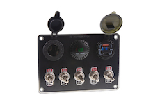 Panel s 5x spínači + 2x USB, Voltmetr a CL zásuvka, 12 - 24V, 47180