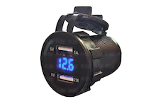 Vodotěsná duální USB zásuvka 12V/24V s modrým LED voltmetrem