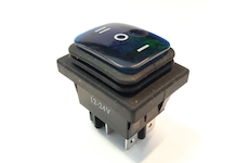 Vypínač kolébkový ON-OFF-ON modrý – 1pólový, 250V/16A, vodotěsný (IP65)